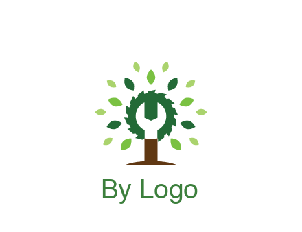 wood cutter with negative spacing of wrench engineering logo
