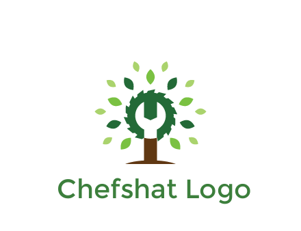 wood cutter with negative spacing of wrench engineering logo