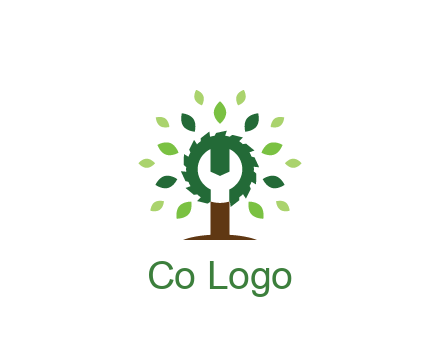 wood cutter with negative spacing of wrench engineering logo