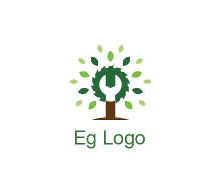 wood cutter with negative spacing of wrench engineering logo