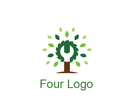 wood cutter with negative spacing of wrench engineering logo