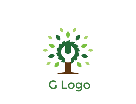wood cutter with negative spacing of wrench engineering logo