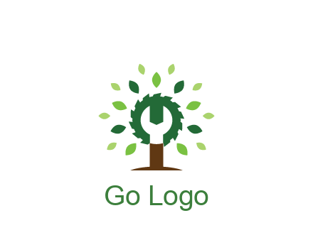 wood cutter with negative spacing of wrench engineering logo