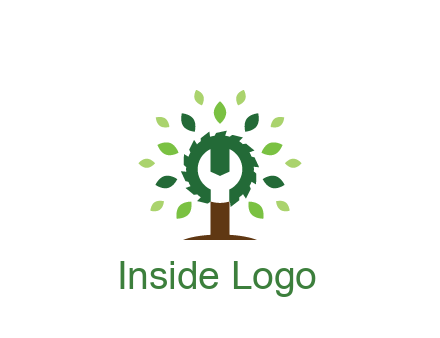 wood cutter with negative spacing of wrench engineering logo