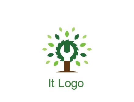 wood cutter with negative spacing of wrench engineering logo