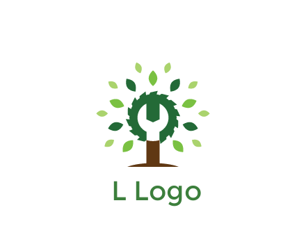 wood cutter with negative spacing of wrench engineering logo