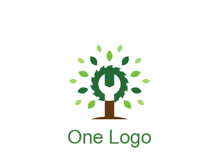 wood cutter with negative spacing of wrench engineering logo