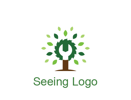 wood cutter with negative spacing of wrench engineering logo