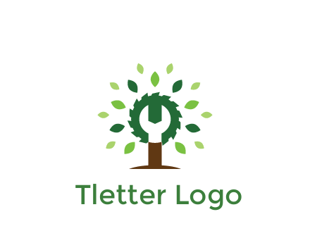 wood cutter with negative spacing of wrench engineering logo
