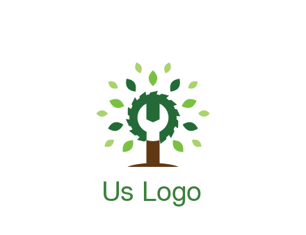 wood cutter with negative spacing of wrench engineering logo