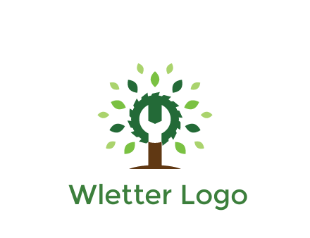 wood cutter with negative spacing of wrench engineering logo