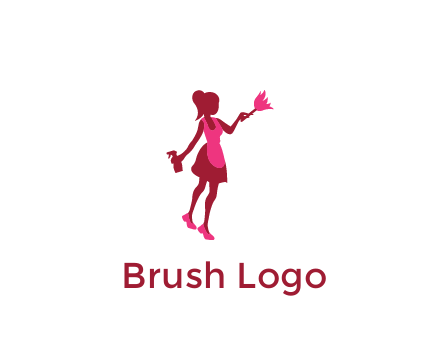 lady wearing apron holding brush cleaning logo