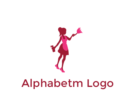 lady wearing apron holding brush cleaning logo