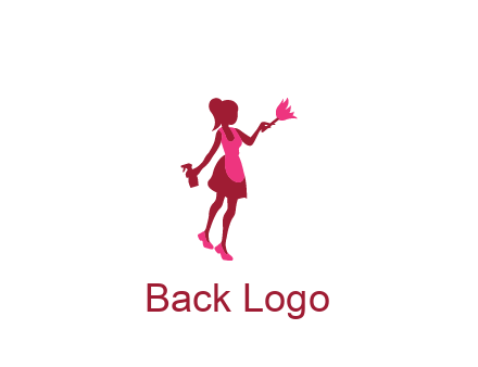 lady wearing apron holding brush cleaning logo