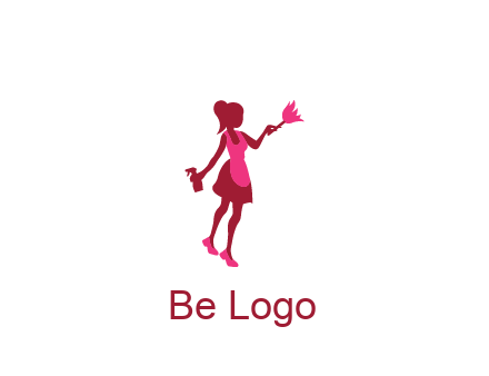 lady wearing apron holding brush cleaning logo