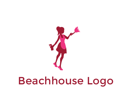 lady wearing apron holding brush cleaning logo