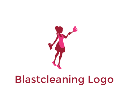 lady wearing apron holding brush cleaning logo