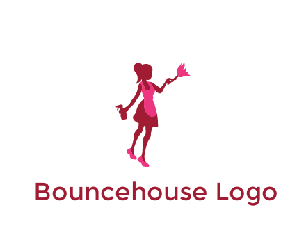 lady wearing apron holding brush cleaning logo