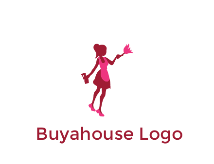lady wearing apron holding brush cleaning logo