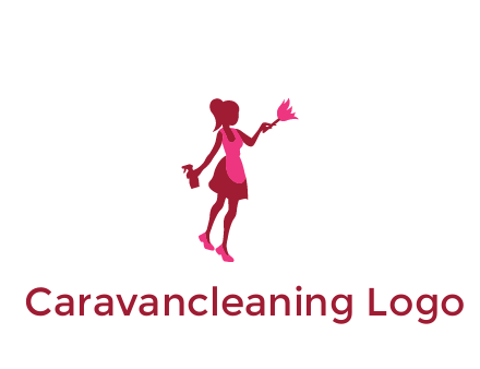 lady wearing apron holding brush cleaning logo