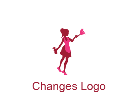 lady wearing apron holding brush cleaning logo