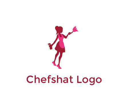 lady wearing apron holding brush cleaning logo