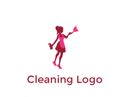 lady wearing apron holding brush cleaning logo