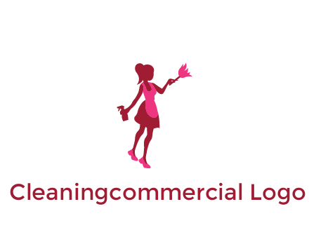 lady wearing apron holding brush cleaning logo