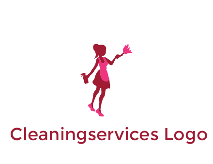 lady wearing apron holding brush cleaning logo