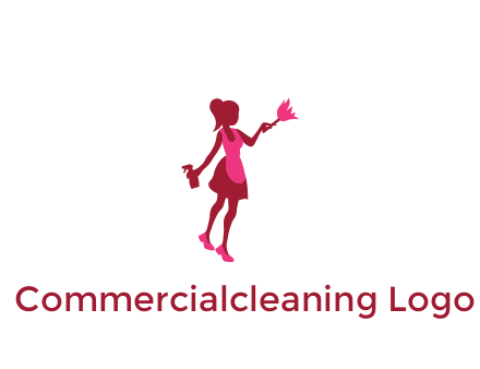 lady wearing apron holding brush cleaning logo