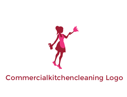 lady wearing apron holding brush cleaning logo