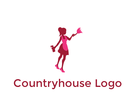 lady wearing apron holding brush cleaning logo