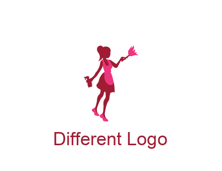 lady wearing apron holding brush cleaning logo