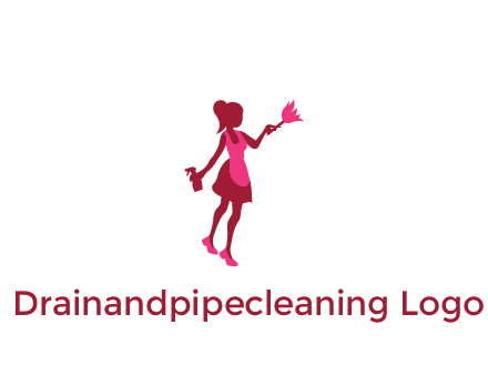 lady wearing apron holding brush cleaning logo