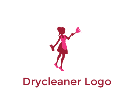 lady wearing apron holding brush cleaning logo