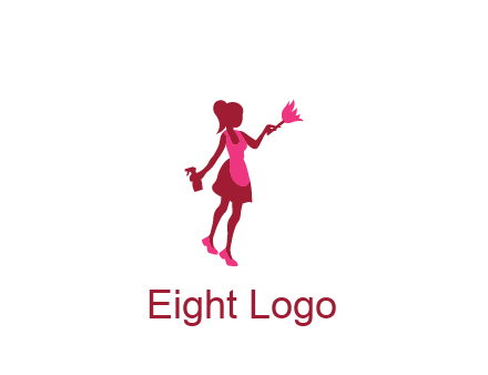 lady wearing apron holding brush cleaning logo