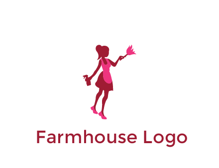 lady wearing apron holding brush cleaning logo