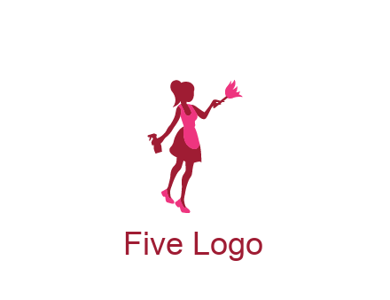 lady wearing apron holding brush cleaning logo