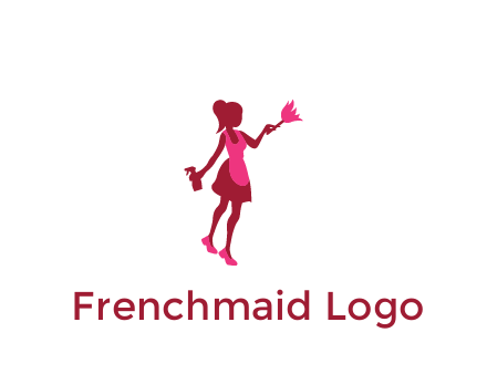 lady wearing apron holding brush cleaning logo