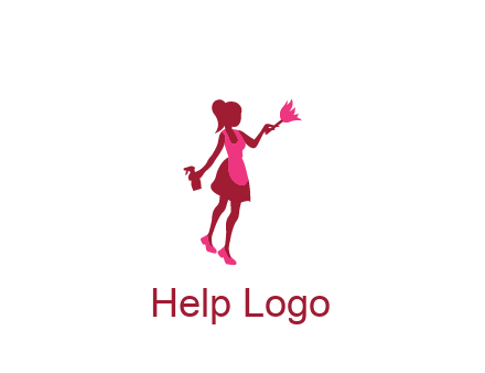 lady wearing apron holding brush cleaning logo