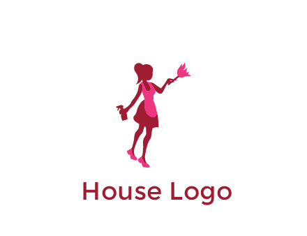 lady wearing apron holding brush cleaning logo