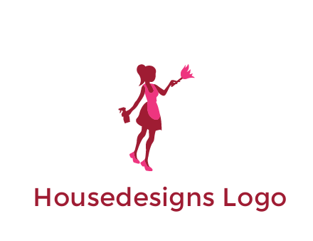 lady wearing apron holding brush cleaning logo