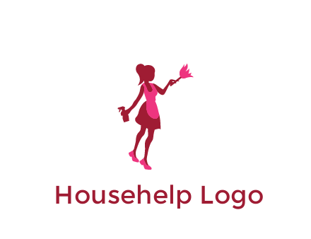 lady wearing apron holding brush cleaning logo