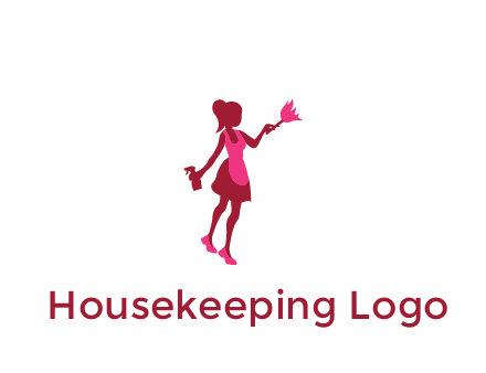 lady wearing apron holding brush cleaning logo