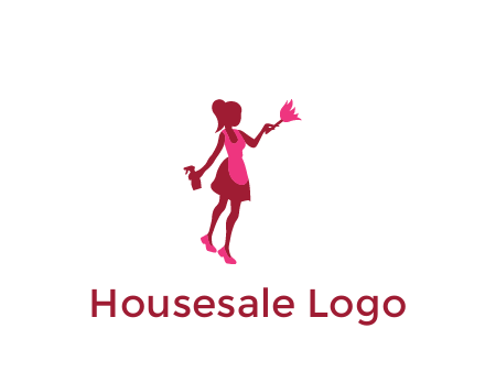 lady wearing apron holding brush cleaning logo