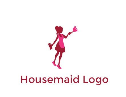 lady wearing apron holding brush cleaning logo