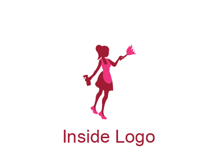 lady wearing apron holding brush cleaning logo