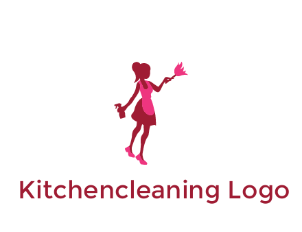 lady wearing apron holding brush cleaning logo