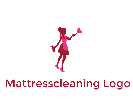 lady wearing apron holding brush cleaning logo