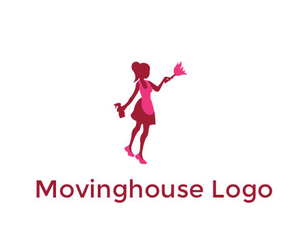 lady wearing apron holding brush cleaning logo
